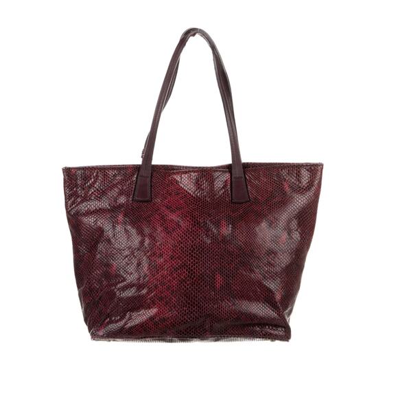 Furla Red Python Snake Animal Print Tote Handbag Silver Hardware Shoulder Straps - Picture 3 of 3